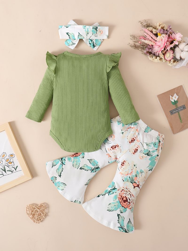 Baby Jenter Ruffle Langermet Bodysuit Onesie & Flare Pants Set