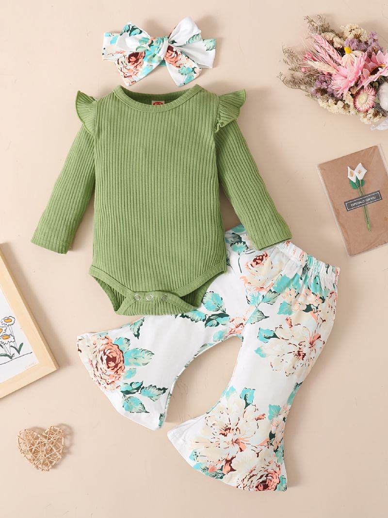 Baby Jenter Ruffle Langermet Bodysuit Onesie & Flare Pants Set