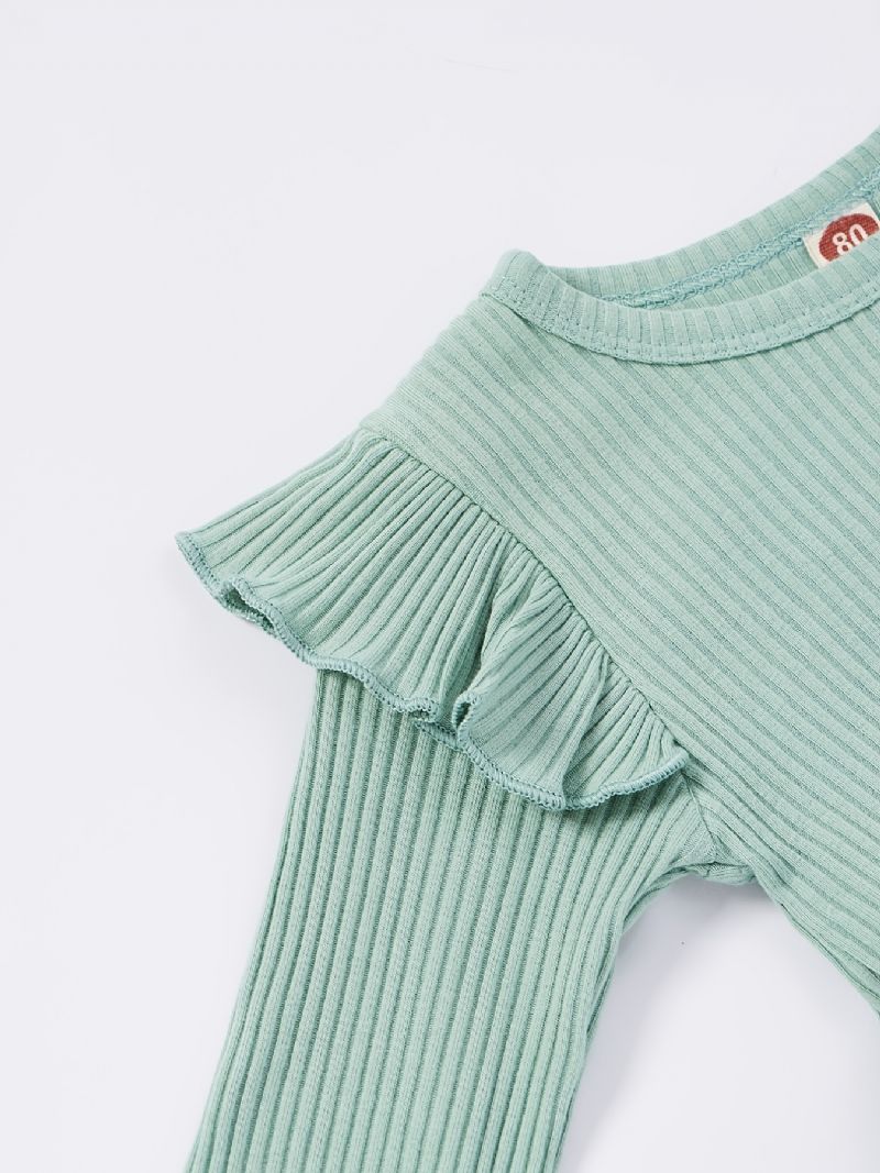 Baby Jenter Ruffle Langermet Topp + Matchende Leggings Buksesett Babyklær Til Vinteren