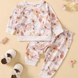 Baby Jenter Søt Blomstertrykk Langermet Sweatshirt Topp Elastiske Midjebukser Sett Klær