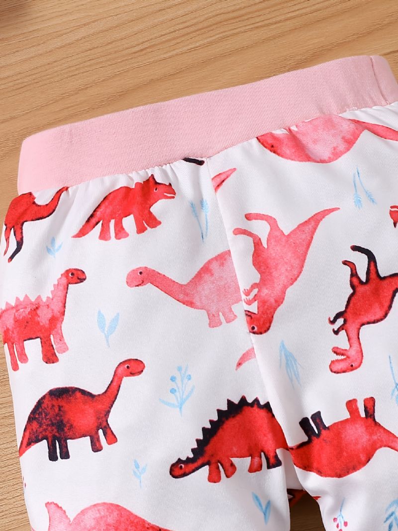 Baby Jenter Søt Dinosaur Print Hette Genser & Bukser Sett For Winter Pink