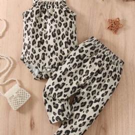 Baby Jenter Suspender Triangle Romper Leopard Print Buksesett