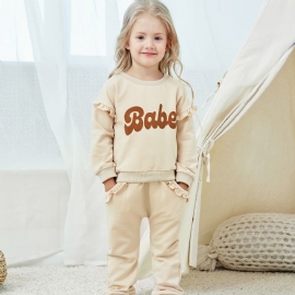 Baby Jenter Sweatshirt Med Volangermer + Matchende Joggebuksesett Babyklær Til Vinteren