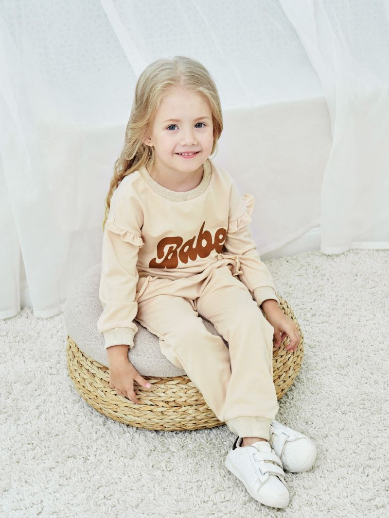 Baby Jenter Sweatshirt Med Volangermer + Matchende Joggebuksesett Babyklær Til Vinteren