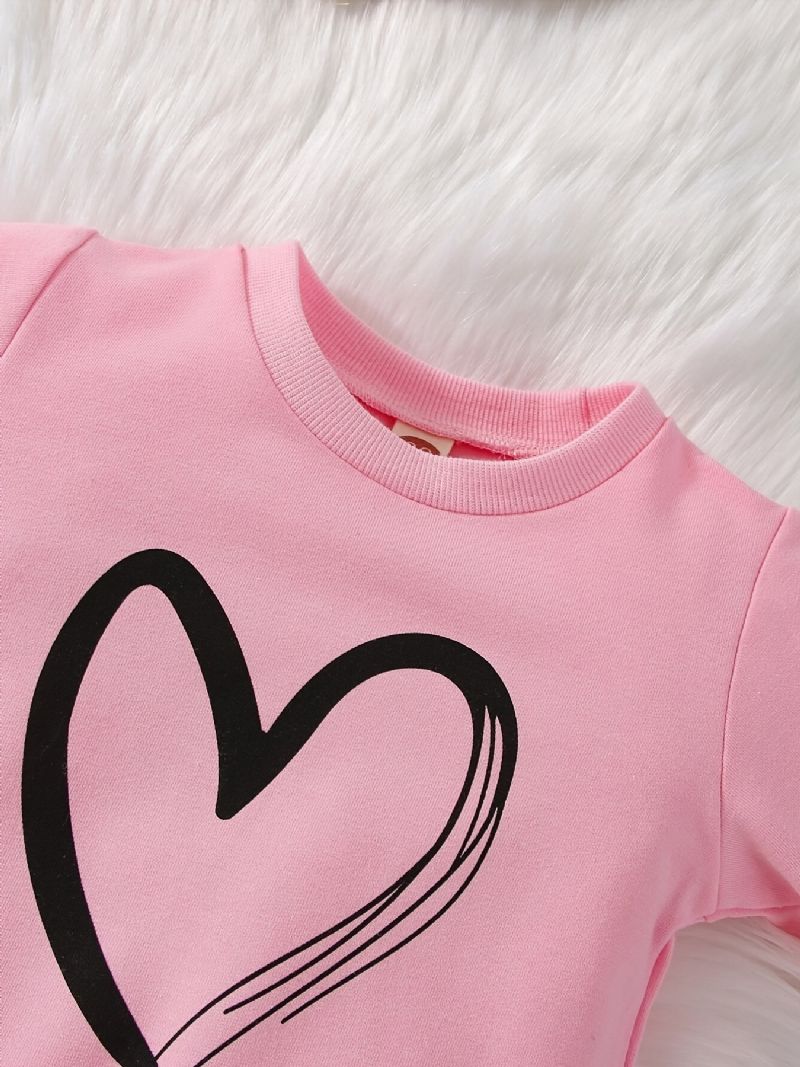 Baby Jenter Uformelt Aktiv Sett Med Rosa Hjerte Print Genser Sweatshirt Og Joggebukse
