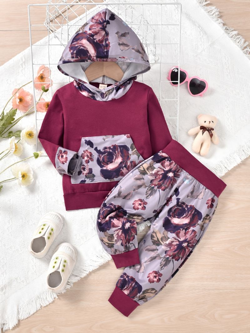 Baby Jenter Vintage Ditsy Floral Print Hette Genser & Bukser Sett For Vinteren