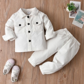 Baby Langermet Lapel Shirt Bukser 2stk Sett Høst Vinter