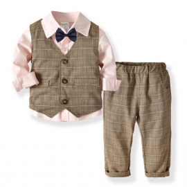 Baby Småbarn Gutter Gentleman Bowtie Antrekk Langermet Dress