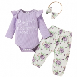 Babyantrekk Ruffle Romper + Blomsterbukser + Pannebåndsett Nyfødt Spedbarn Jenteklær