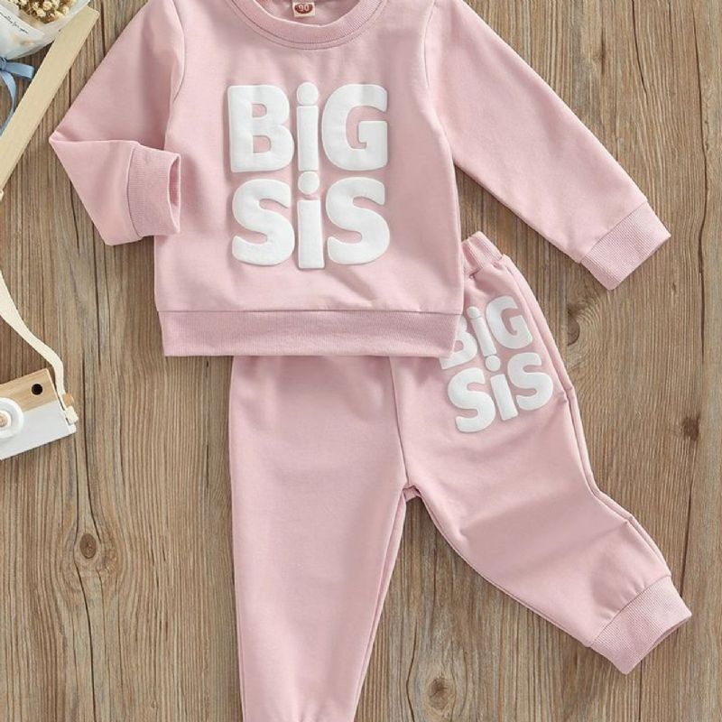 Barn Baby Jenter Høst / Vinter Big Sis Trykt Sweatshirt & Jogger Joggebuksesett Rosa