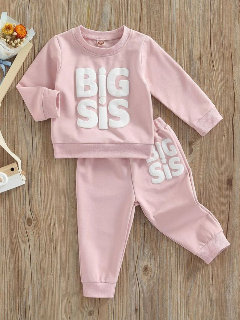 Barn Baby Jenter Høst / Vinter Big Sis Trykt Sweatshirt & Jogger Joggebuksesett Rosa