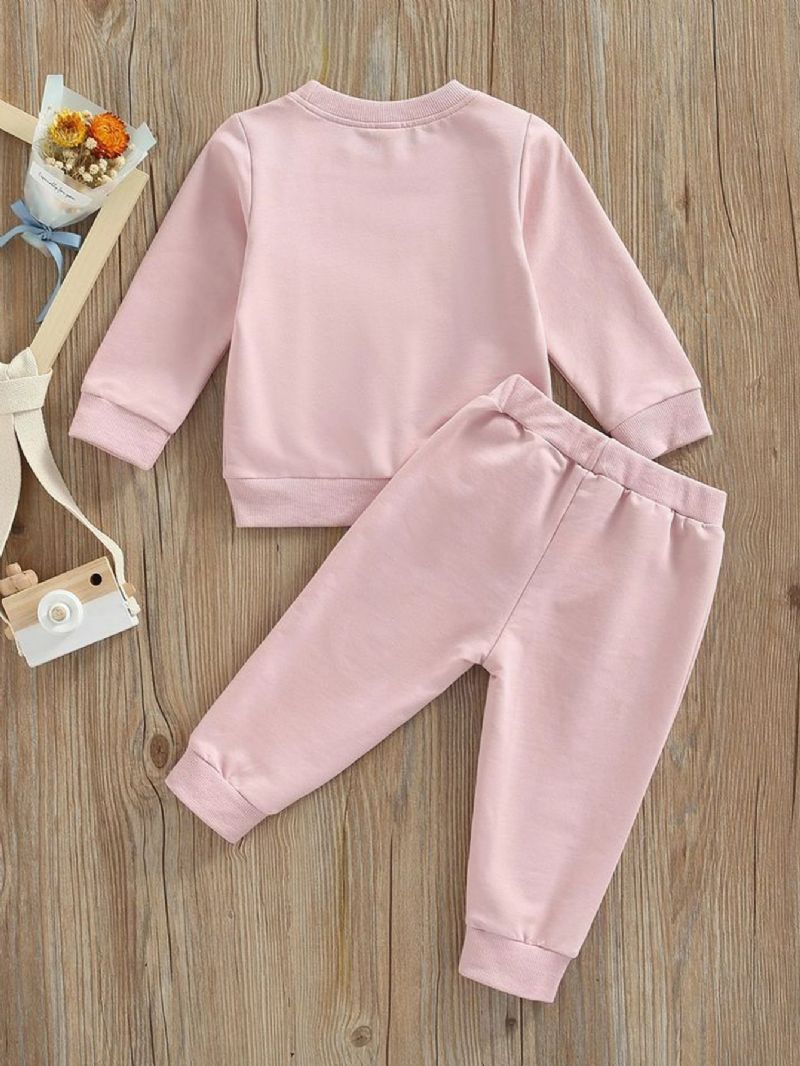 Barn Baby Jenter Høst / Vinter Big Sis Trykt Sweatshirt & Jogger Joggebuksesett Rosa