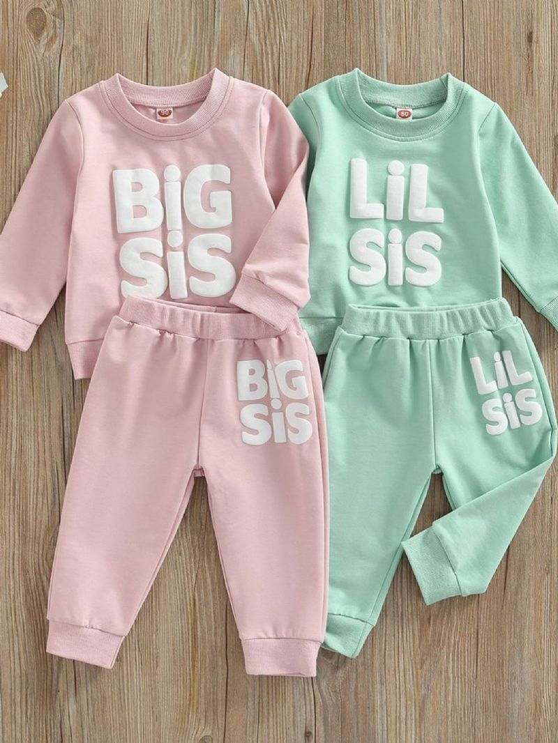 Barn Baby Jenter Høst / Vinter Big Sis Trykt Sweatshirt & Jogger Joggebuksesett Rosa