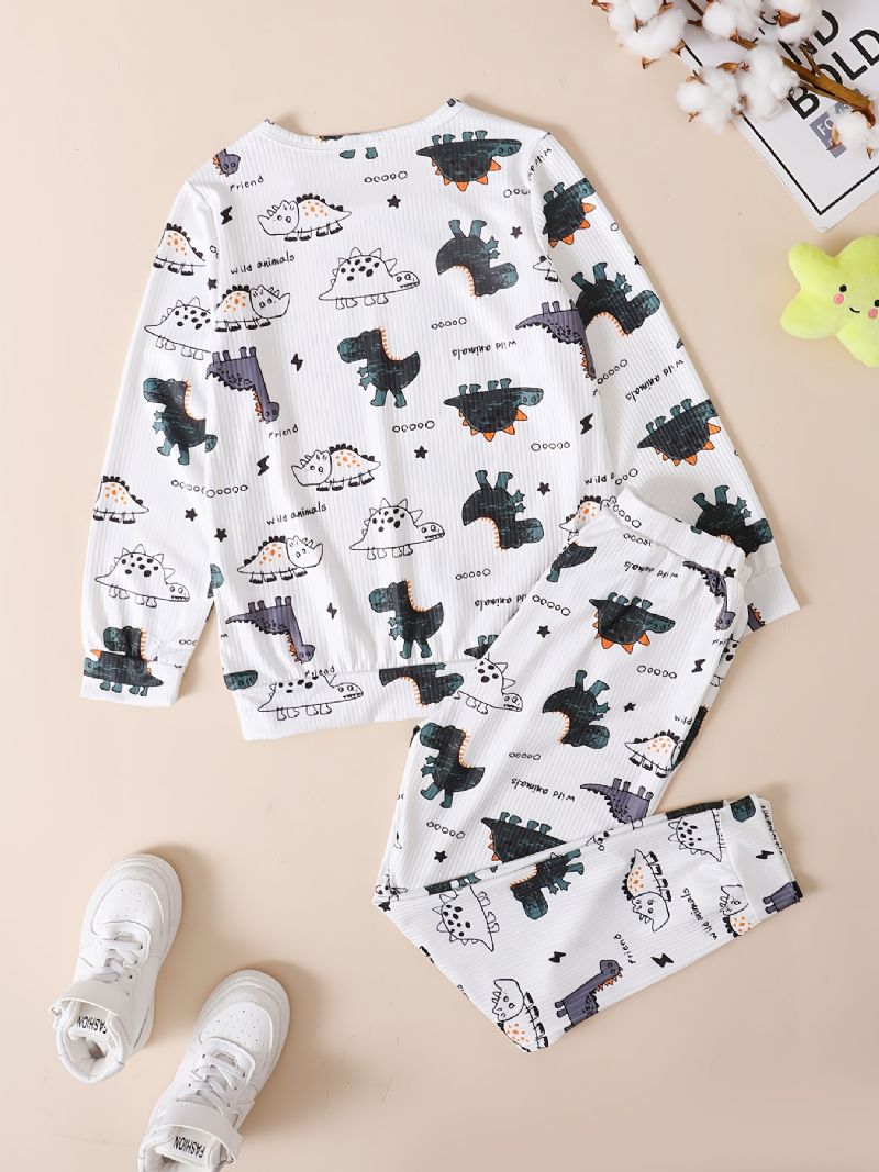 Barn Gutter Lounge Wear Homewear Langermet Topp Og Matchende Bukser Med Dinosaurtrykk