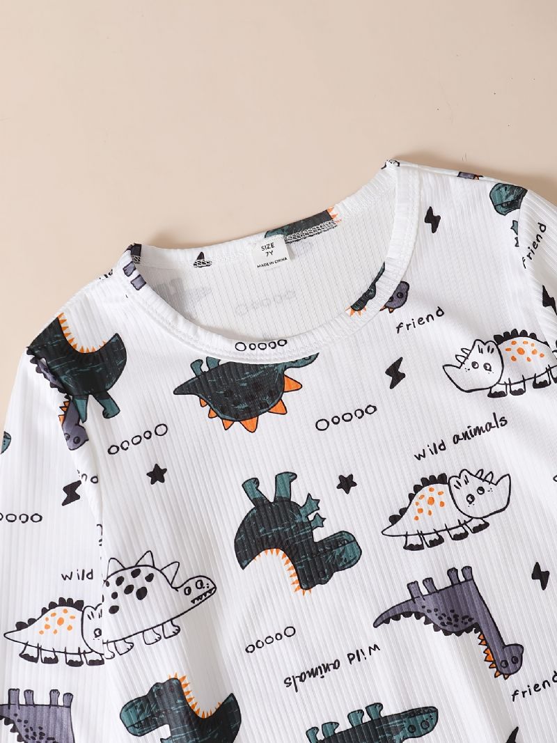 Barn Gutter Lounge Wear Homewear Langermet Topp Og Matchende Bukser Med Dinosaurtrykk