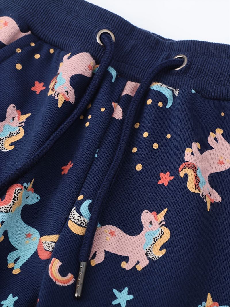 Barn Jenter Unicorn Print Hettegenser Sweatshirt Buksesett Høst Vinter