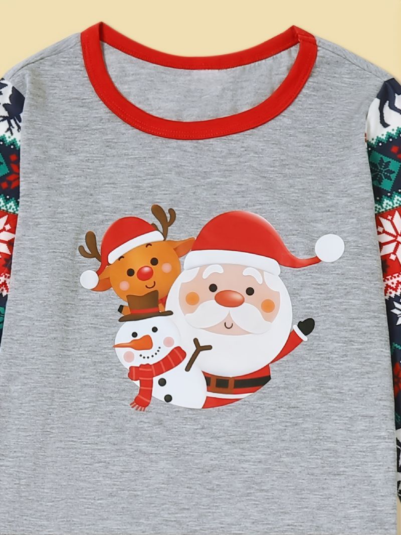 Christmas Parent-child Santa Claus Elk Snowman Print Pysjamassett