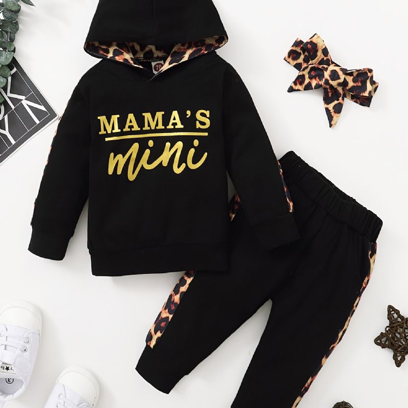 Christmas Price Cuts Baby Alphabet Print Leopard Patchwork Sweatshirt Set