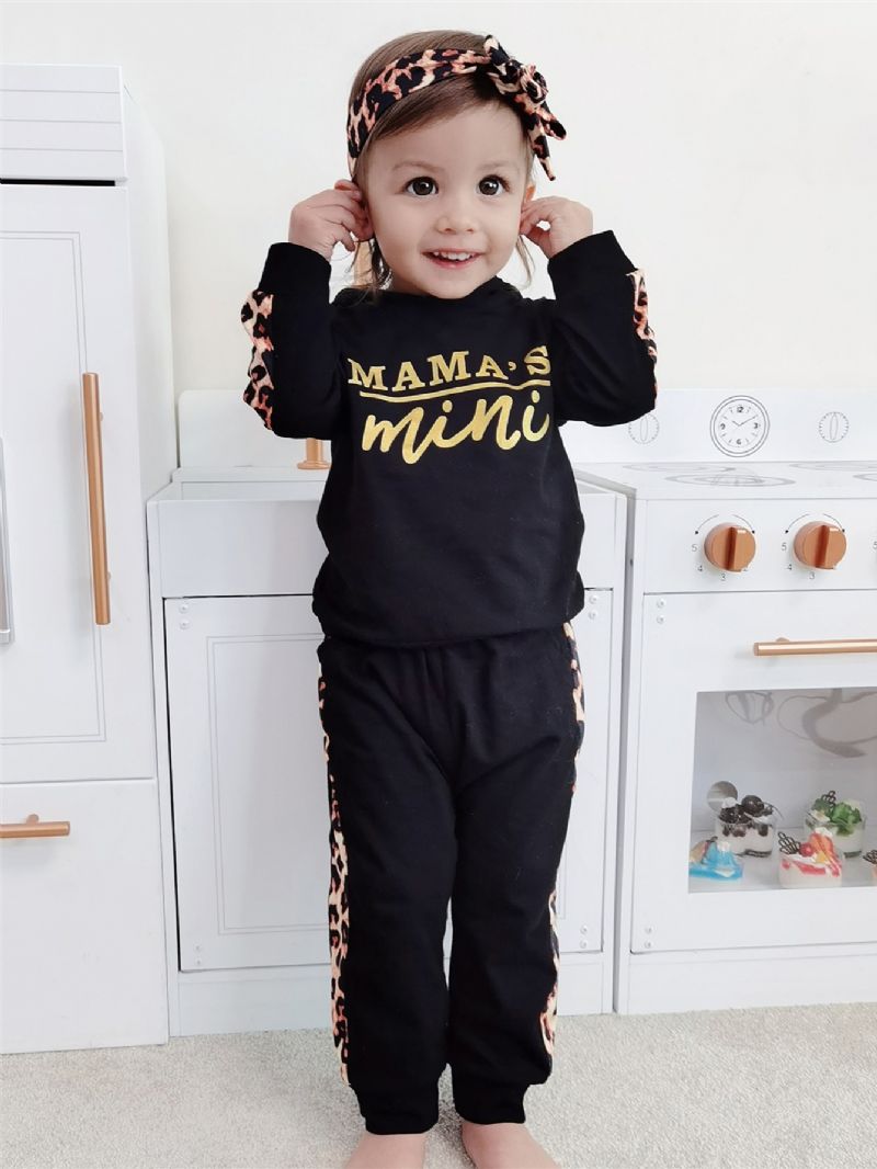 Christmas Price Cuts Baby Alphabet Print Leopard Patchwork Sweatshirt Set