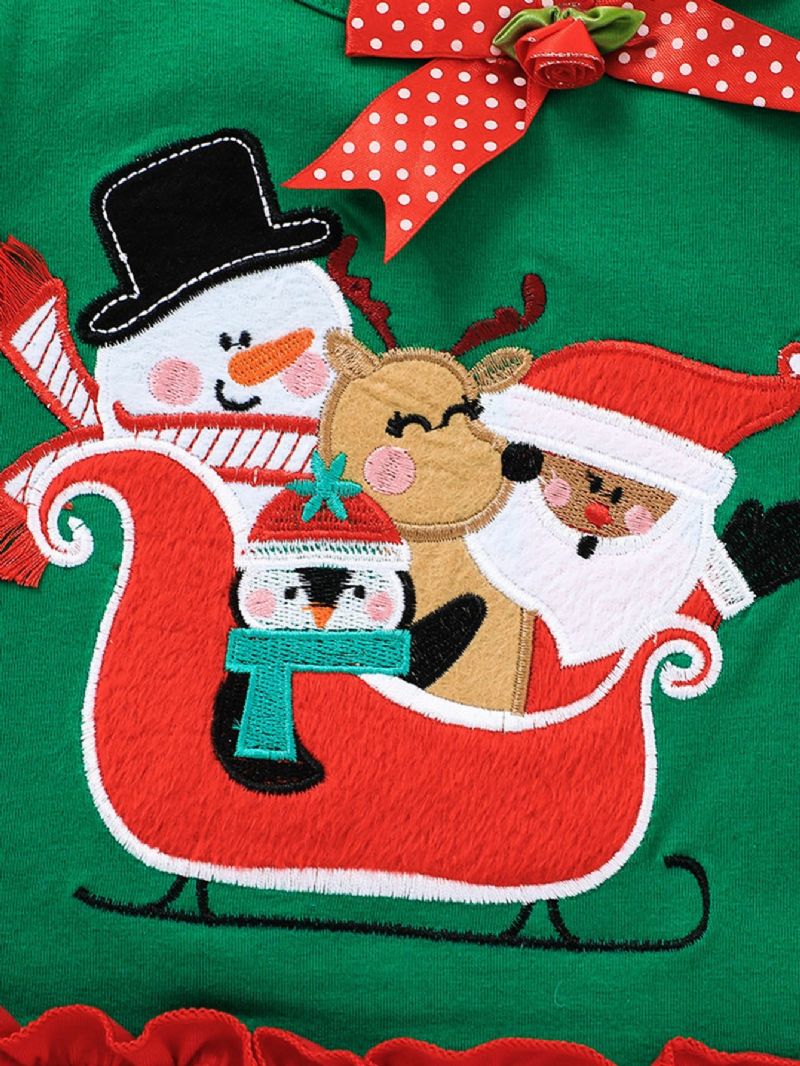 Christmas Two Piece Festival Jenter Ruffle Print Langermet Bukser