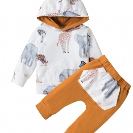 Guttens Animal Print Hettegenser + Buksesett Babyklær Antrekk