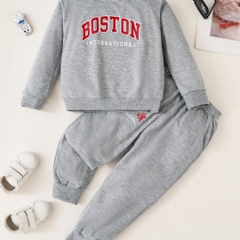 Guttens Boston Print Langermet Sweatshirt & Buksesett