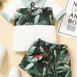 Guttens Color Block Skjorte + Tropical Print Shorts Set Babyklær For Sommeren