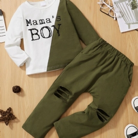 Guttens Mamas Gutter Colorblock Langermet Topp & Ripped Pants Set