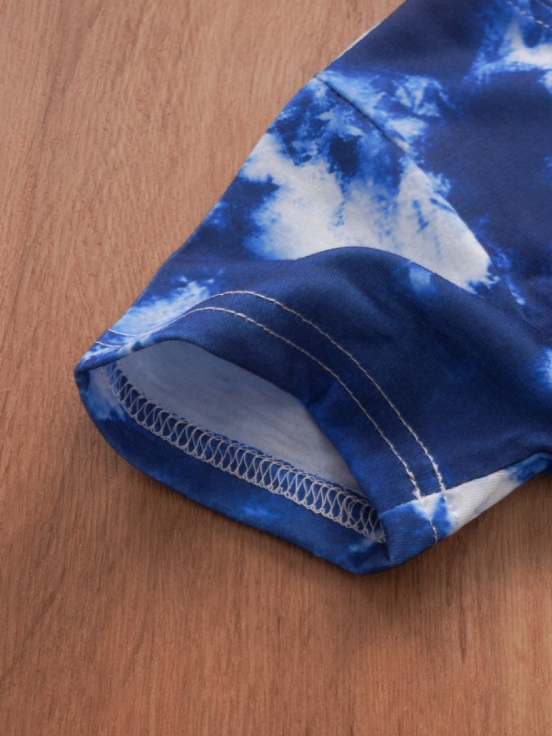 Guttens Tie Dye Floral Print Crop Sleeve Casual Todelt Sett