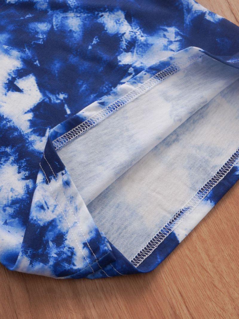 Guttens Tie Dye Floral Print Crop Sleeve Casual Todelt Sett
