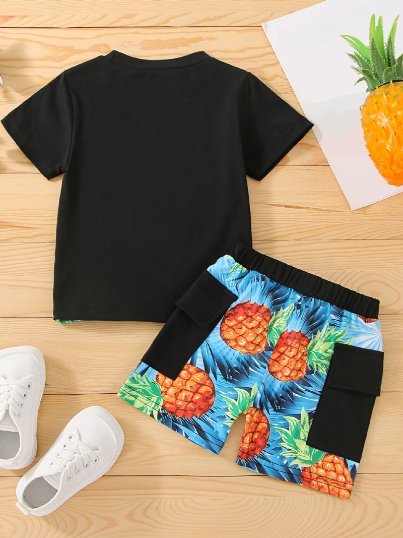 Gutter Brevbriller Ananas Print Tee & Pocket Shorts Barneklær Sett