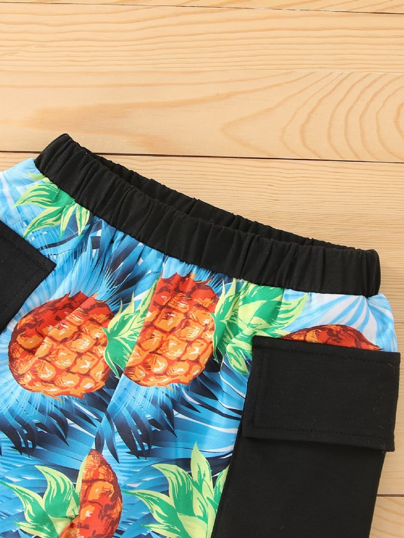 Gutter Brevbriller Ananas Print Tee & Pocket Shorts Barneklær Sett