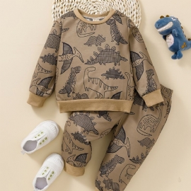 Gutter Dinosaur Print Rundhalset Sweatshirt + Buksesett Babyklær