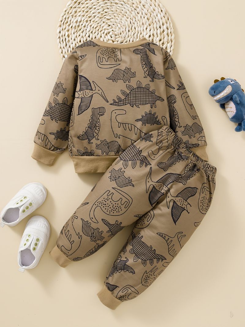 Gutter Dinosaur Print Rundhalset Sweatshirt + Buksesett Babyklær