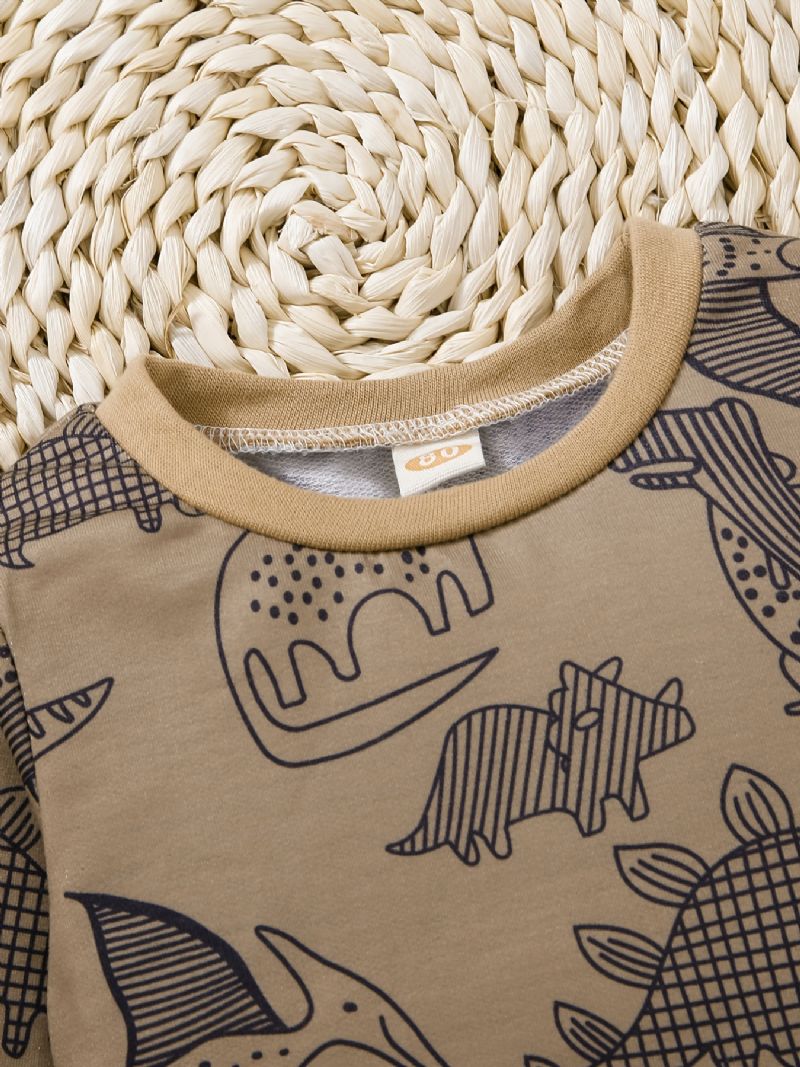 Gutter Dinosaur Print Rundhalset Sweatshirt + Buksesett Babyklær