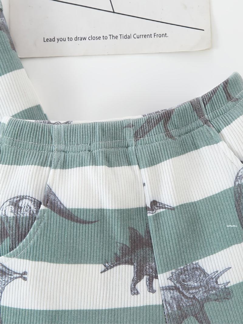 Gutter Dinosaur Print Stripet Tank Top + Shorts Med Lommesett Barneklær Til Sommeren