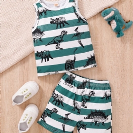 Gutter Dinosaur Striped Print Tank Top + Shorts Sett Babyklær For Summer