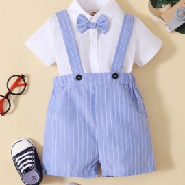 Gutter Gentleman Bowknot Romper Bodysuit + Suspender Shorts Set Babyklær For Våren Høsten