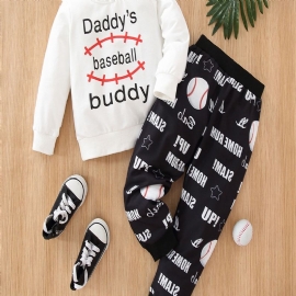 Gutter Jenter Uformelt Sett Med Pappas Baseball Buddy Print Sweatshirt Og Joggebukser For Vinteren