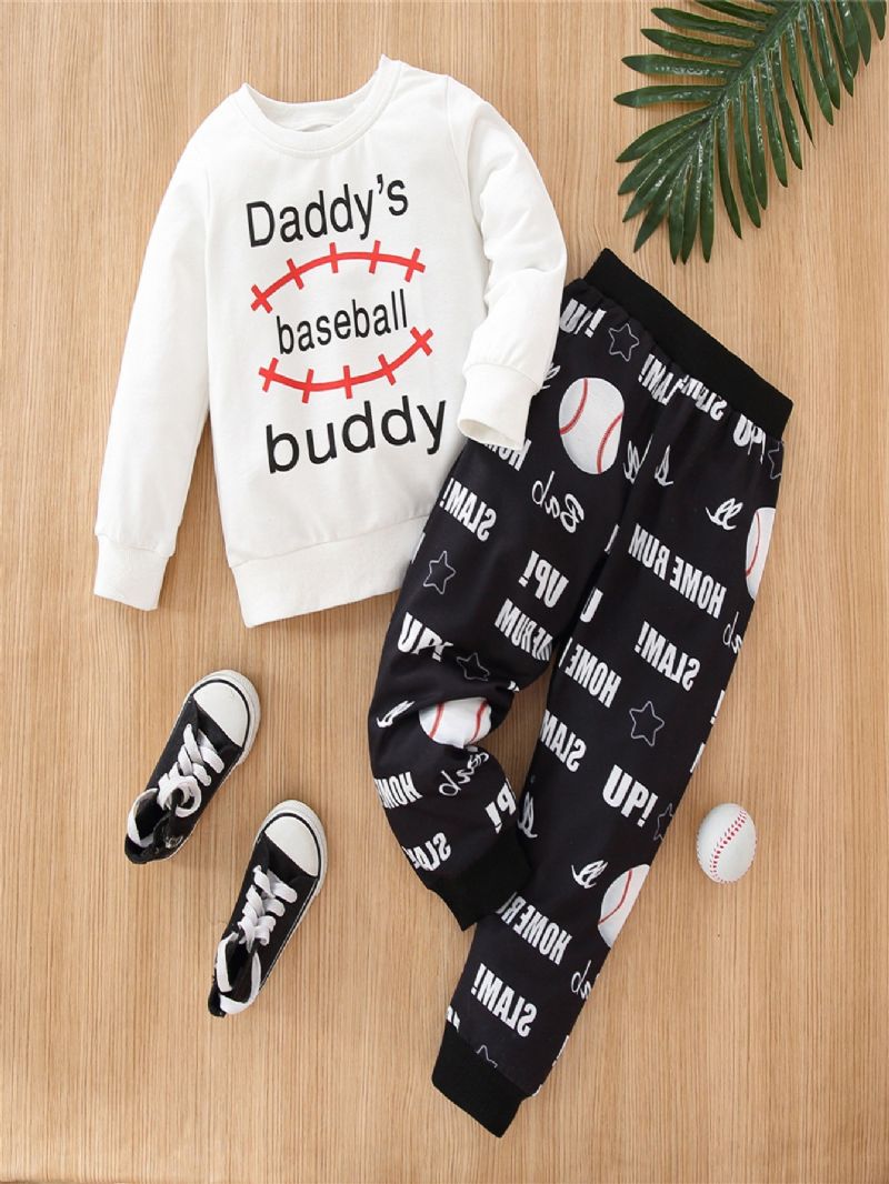 Gutter Jenter Uformelt Sett Med Pappas Baseball Buddy Print Sweatshirt Og Joggebukser For Vinteren
