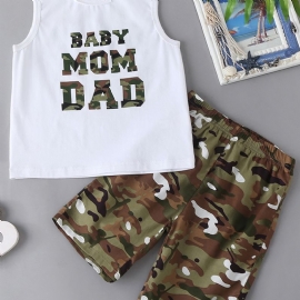 Gutter Letter Print Tank Top + Camo Short Set Barneklær Til Sommeren