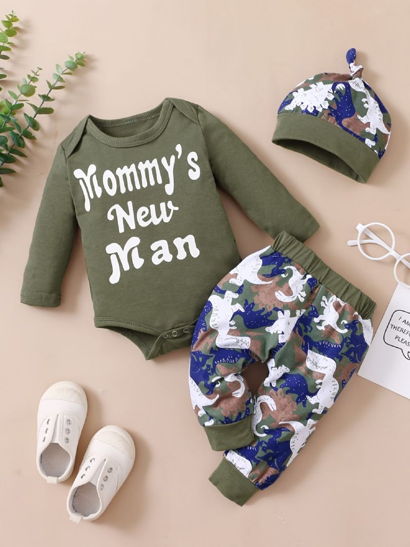 Gutter Med Lange Ermer Romper + Buksesett Babyklær Dinosaur Print