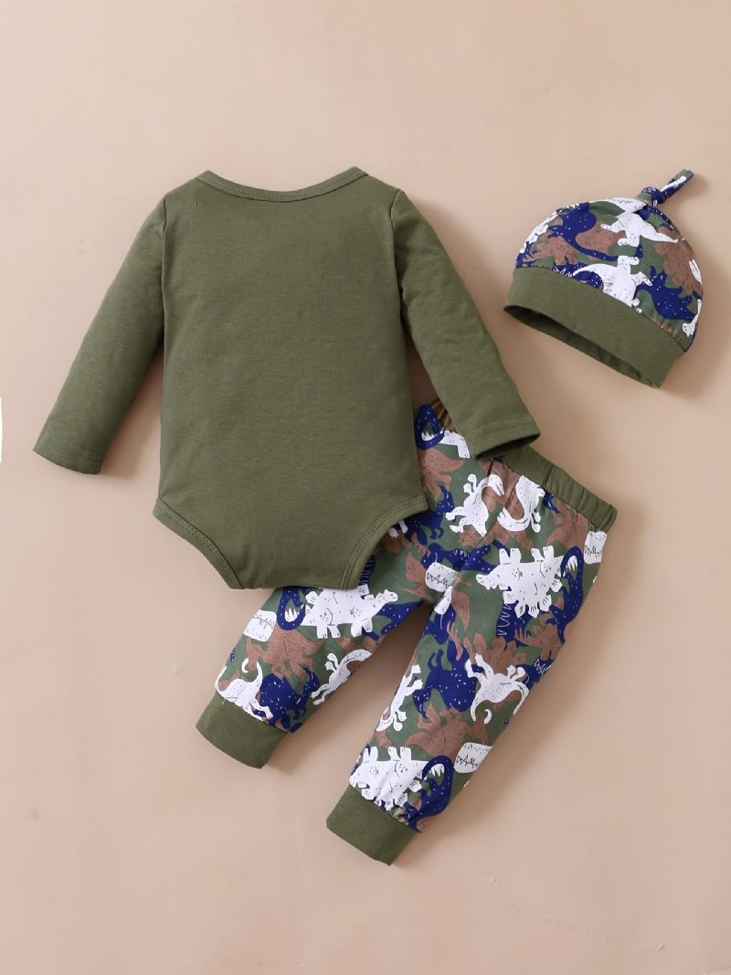 Gutter Med Lange Ermer Romper + Buksesett Babyklær Dinosaur Print