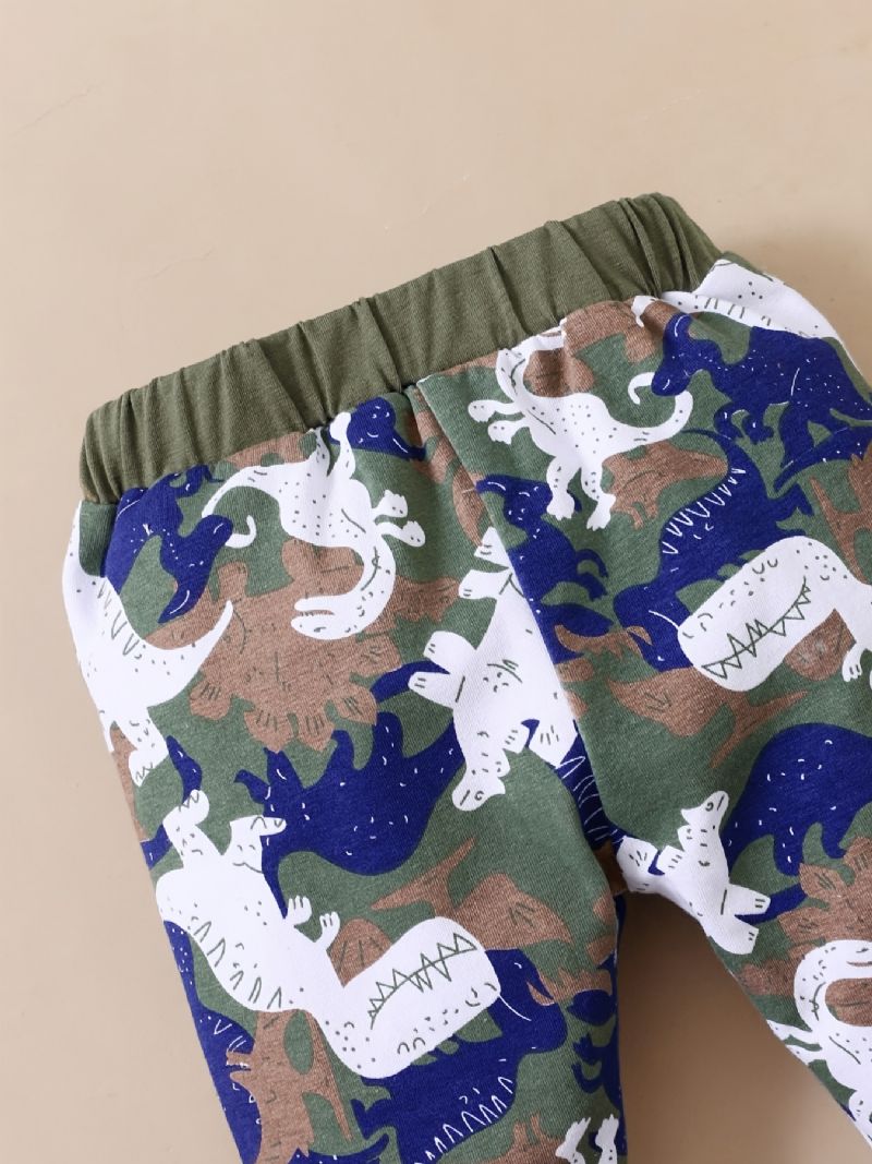 Gutter Med Lange Ermer Romper + Buksesett Babyklær Dinosaur Print