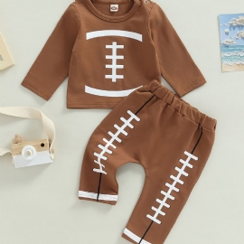Gutter Med Rund Hals Rugby Print Skjorte + Buksesett Babyklær Antrekk