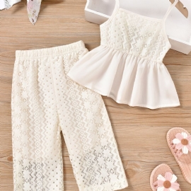 Jent White Lace Camisole + Wild Leg Pants Set Baby Clothes Outfit