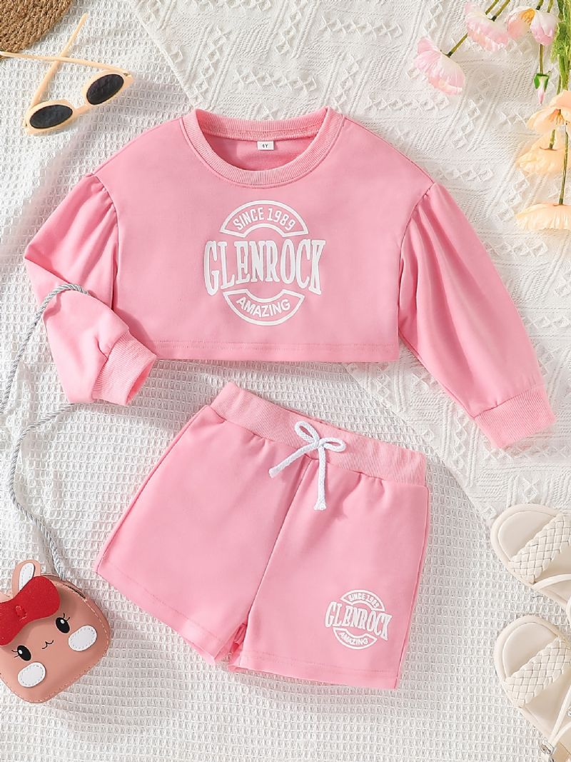 Jente Rosa Langermet Sweatshirt + Shorts Sett Barneklær