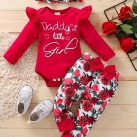 Jenter Alfabet Med Blomstertrykk Onesie-buksesett