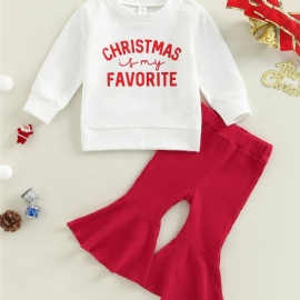 Jenter Alfabeter Print Christmas Sweatshirt & Flared Bukser Set