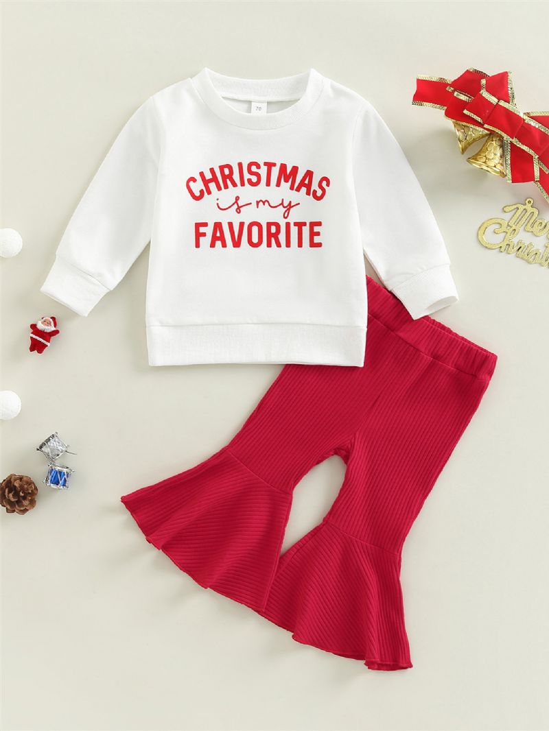 Jenter Alfabeter Print Christmas Sweatshirt & Flared Bukser Set